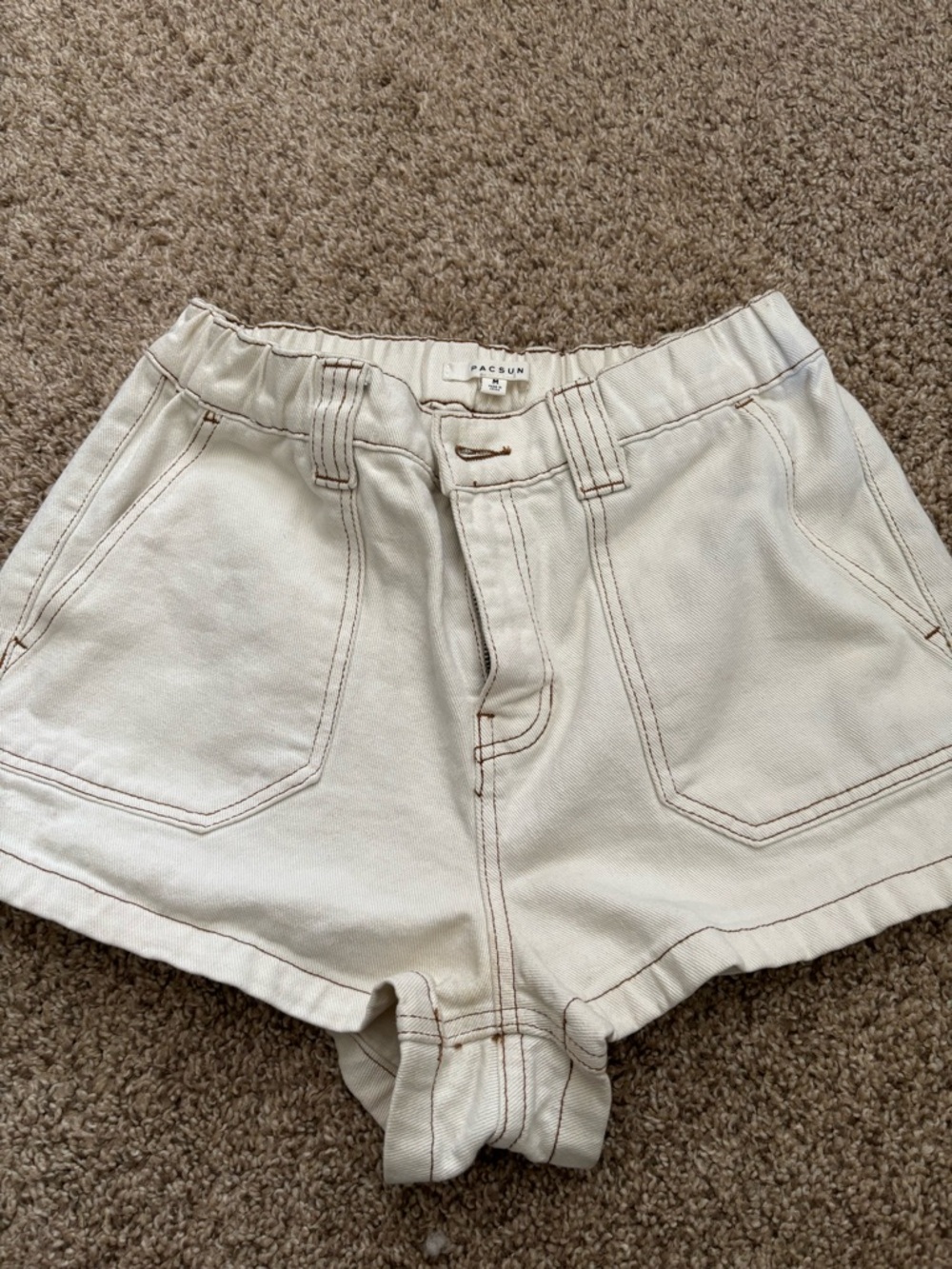 PacSun Cream High-Waist Utility Shorts with Contrast Stitching